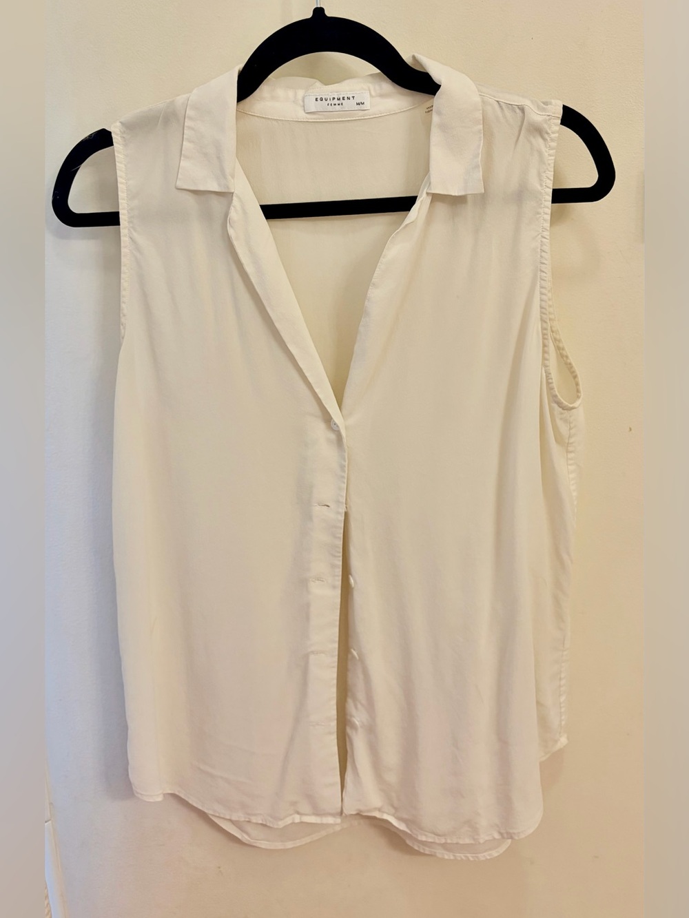 EQUIPMENT FEMME tank top, silk, sheer, white collared button up, medium